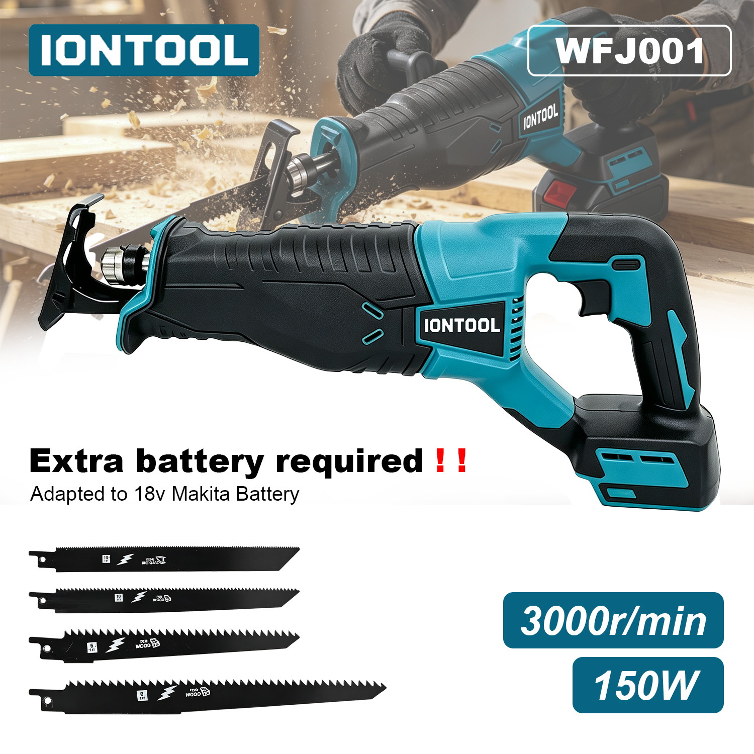 Reciprocating Saw Cordless - IONTOOL 강력한 왕복톱 3000SPM 150W 브러시리스