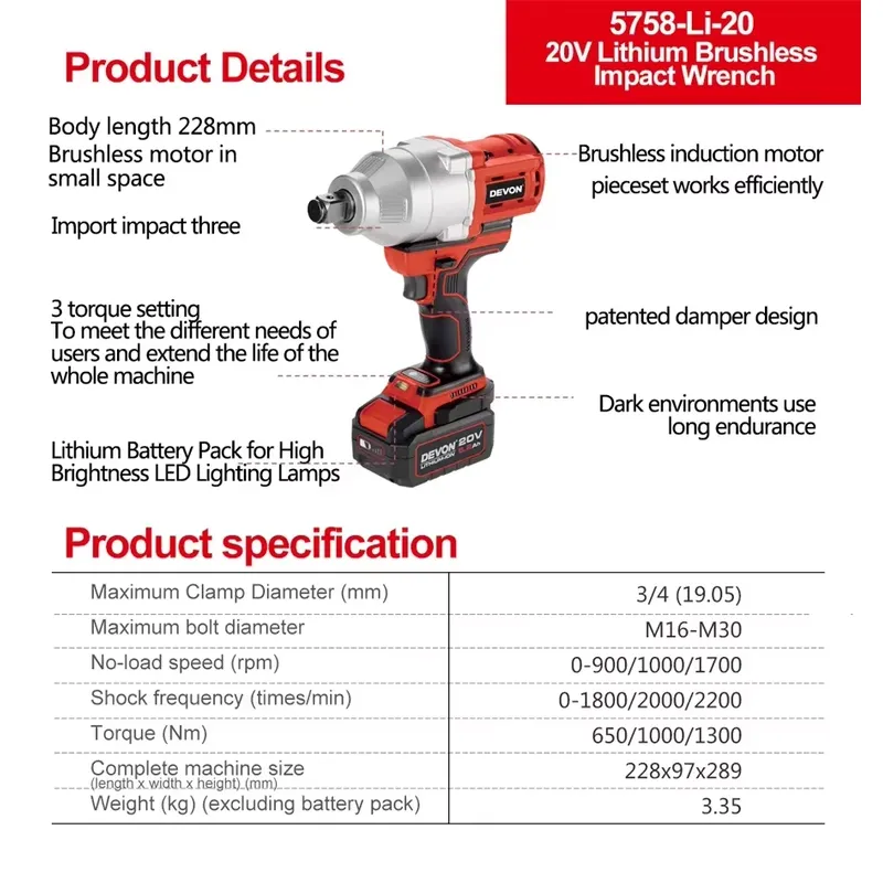 데본 20V 대형 토크 3단 토크 설정 임팩트 렌치 2 - Power Tools Cordless 리뷰 및 가격